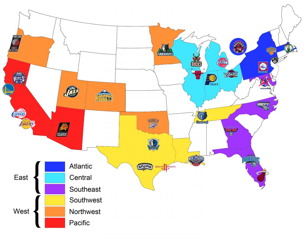 Map of NBA Teams by Conference